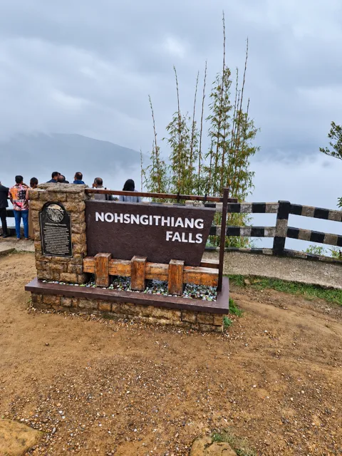 Visitors at the Nohsngithiang Falls viewpoint